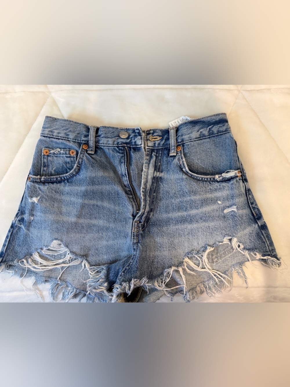 Zara Light Blue Distressed Denim Cutoff Shorts